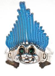 Hand crafted sterling silver troll cuff bracelet with green Swarovski crystal eyes